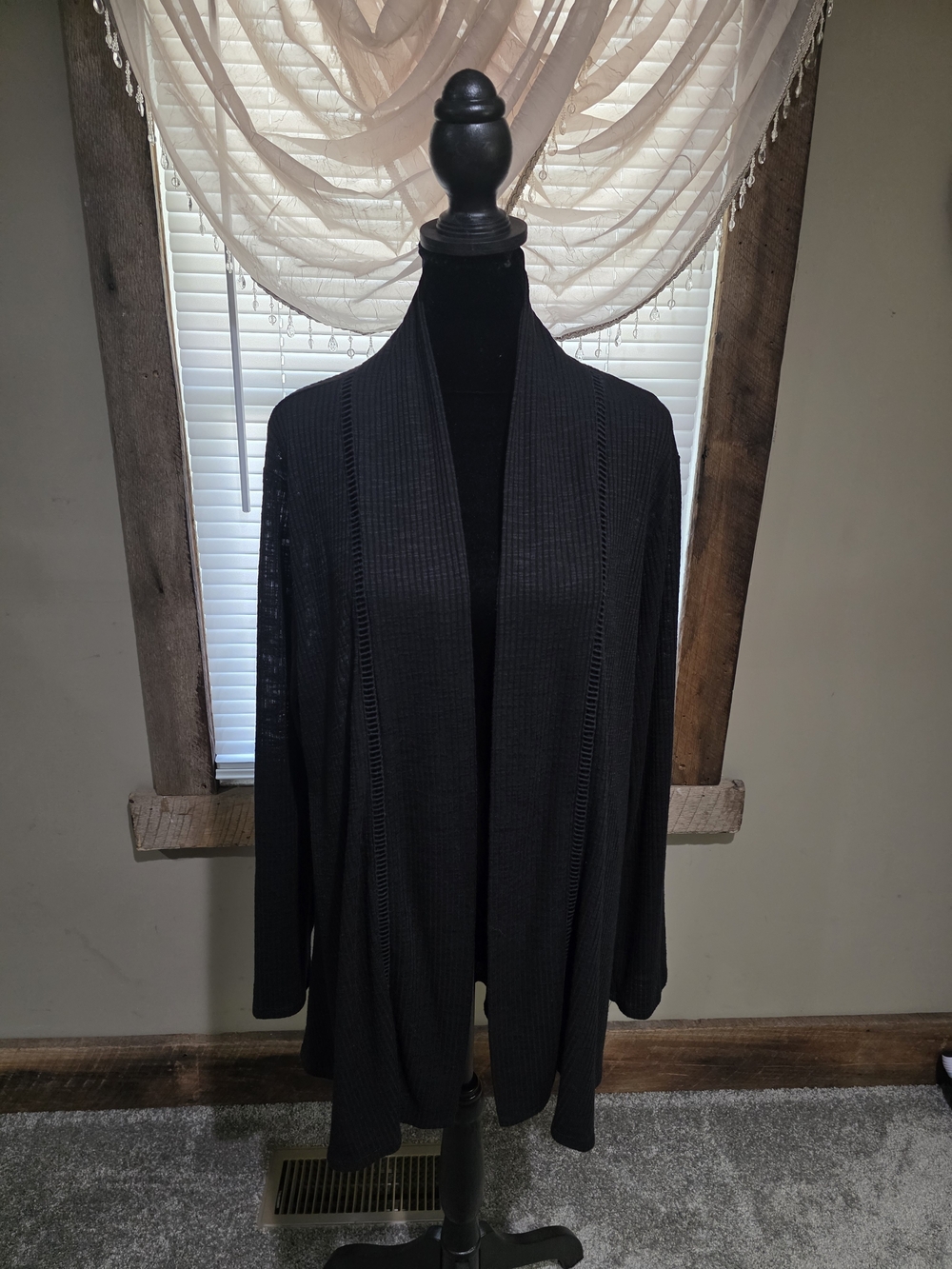 Women's Black Open-Front Knit Cardigan Tunic